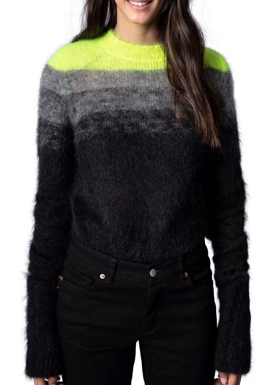 Zadig & Voltaire Womens L Lime Green Black Mohair Georgia Knit Sweater Italy NEW